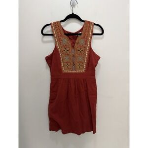 Lucky Brand Red Long Sleeve Dress with Embroidered Details